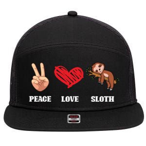 Peace Love Sloth Funny Lazy Sloths Animal Lover Graphic Gift 7 Panel Mesh Trucker Snapback Hat