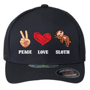 Peace Love Sloth Funny Lazy Sloths Animal Lover Graphic Gift Flexfit Unipanel Trucker Cap