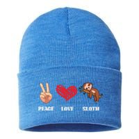 Peace Love Sloth Funny Lazy Sloths Animal Lover Graphic Gift Sustainable Knit Beanie