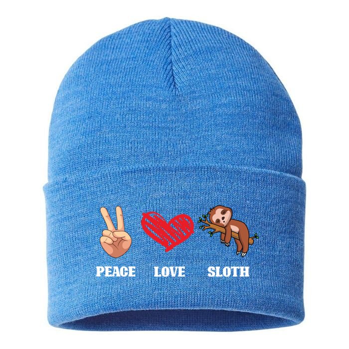 Peace Love Sloth Funny Lazy Sloths Animal Lover Graphic Gift Sustainable Knit Beanie