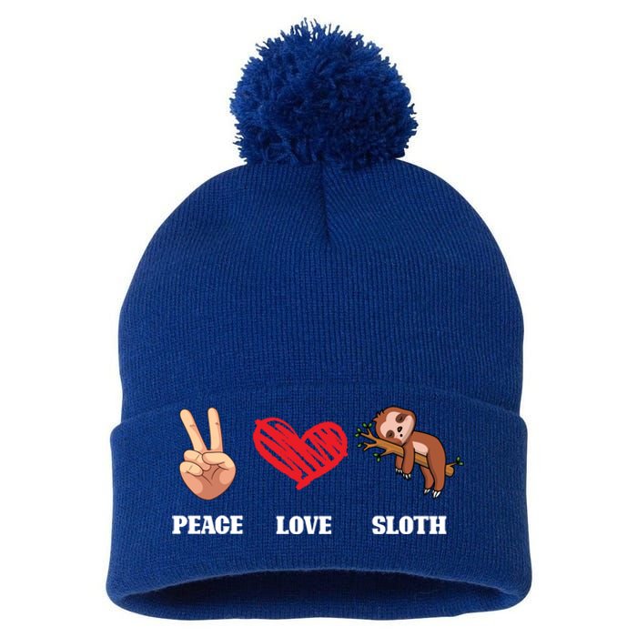 Peace Love Sloth Funny Lazy Sloths Animal Lover Graphic Gift Pom Pom 12in Knit Beanie