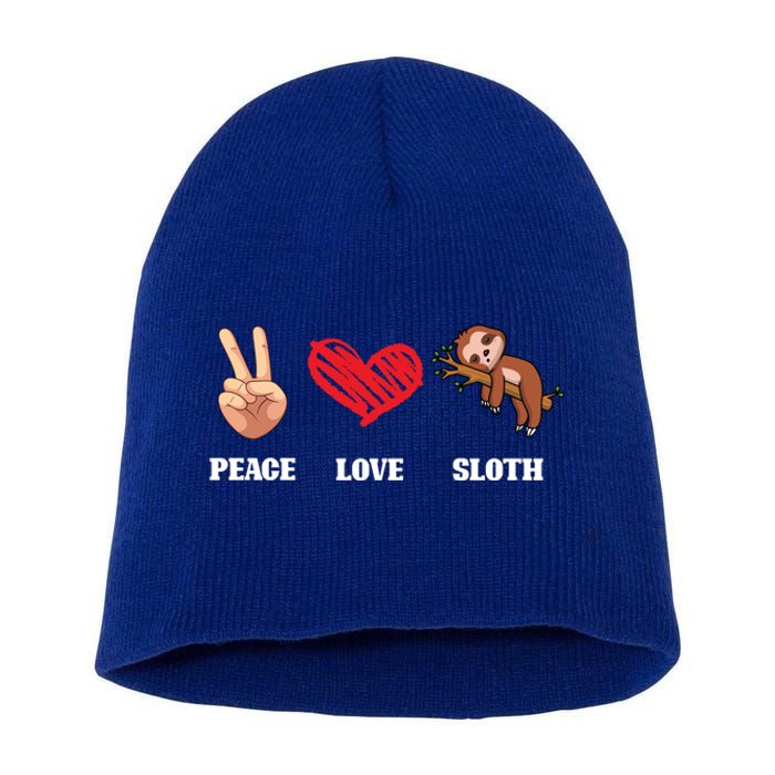 Peace Love Sloth Funny Lazy Sloths Animal Lover Graphic Gift Short Acrylic Beanie