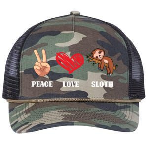 Peace Love Sloth Funny Lazy Sloths Animal Lover Graphic Gift Retro Rope Trucker Hat Cap