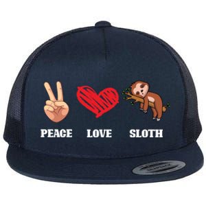 Peace Love Sloth Funny Lazy Sloths Animal Lover Graphic Gift Flat Bill Trucker Hat