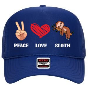 Peace Love Sloth Funny Lazy Sloths Animal Lover Graphic Gift High Crown Mesh Back Trucker Hat