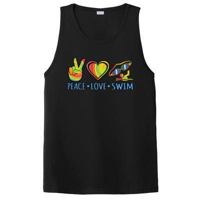 Peace Love Swim Fun Swimmer Swimming Coach Graphic Gift PosiCharge Competitor Tank