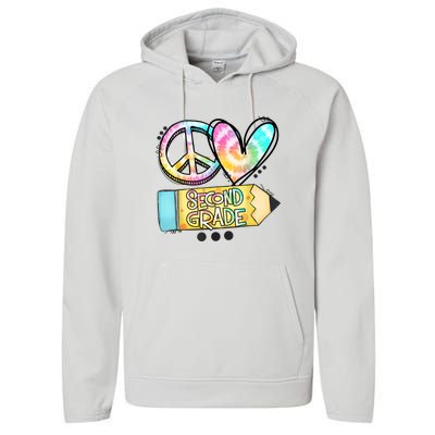 Peace Love Second Grade Funny TieDye Teacher Performance Fleece Hoodie