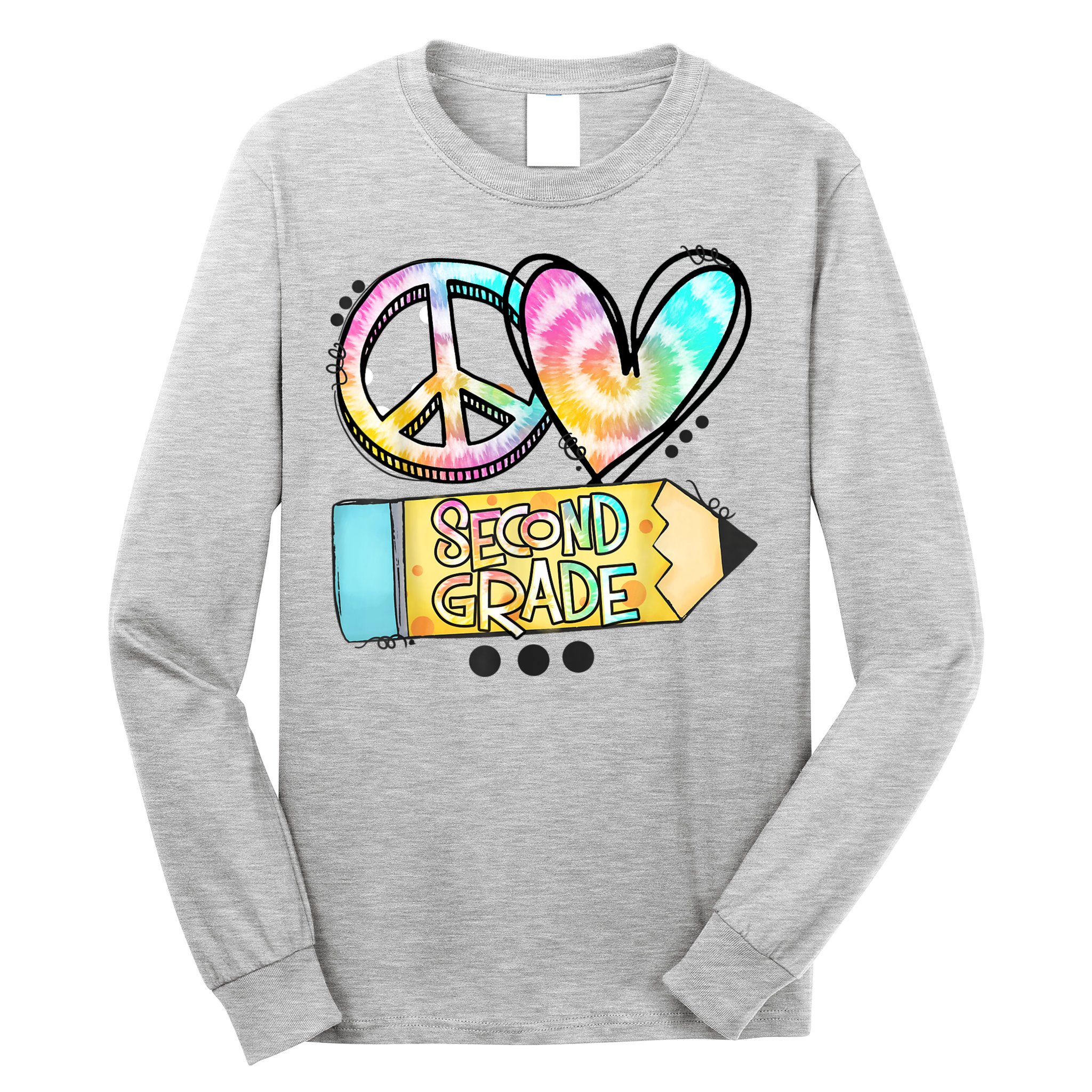 Peace Love Second Grade Funny TieDye Teacher Long Sleeve Shirt