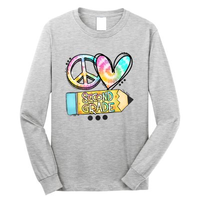 Peace Love Second Grade Funny TieDye Teacher Long Sleeve Shirt