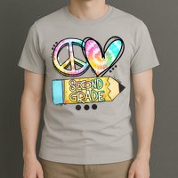 Peace Love Second Grade Funny TieDye Teacher T-Shirt