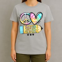 Peace Love Second Grade Funny TieDye Teacher T-Shirt