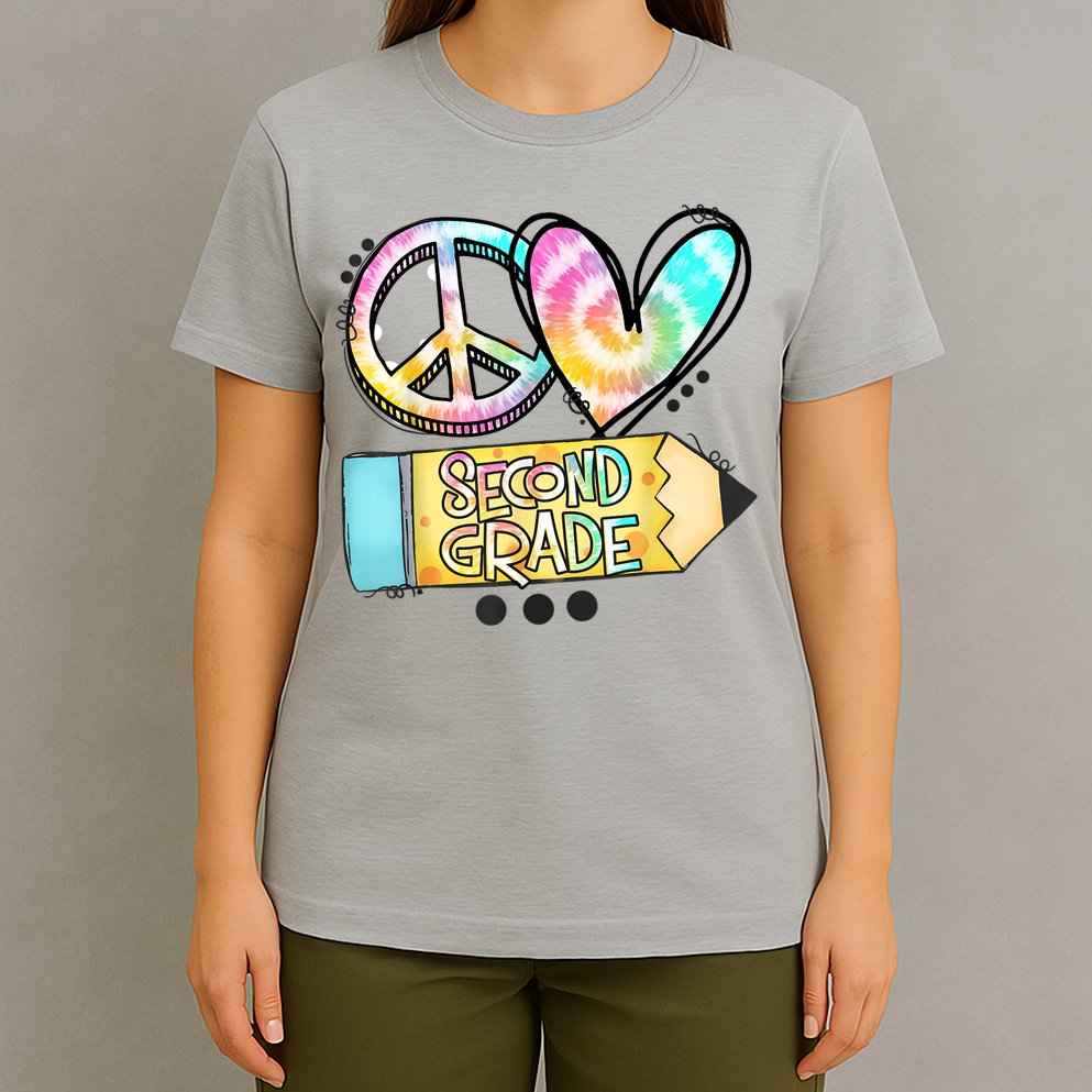 Peace Love Second Grade Funny TieDye Teacher T-Shirt