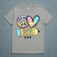 Peace Love Second Grade Funny TieDye Teacher T-Shirt