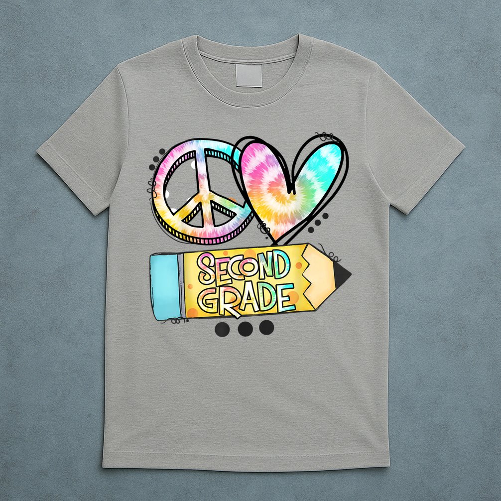 Peace Love Second Grade Funny TieDye Teacher T-Shirt