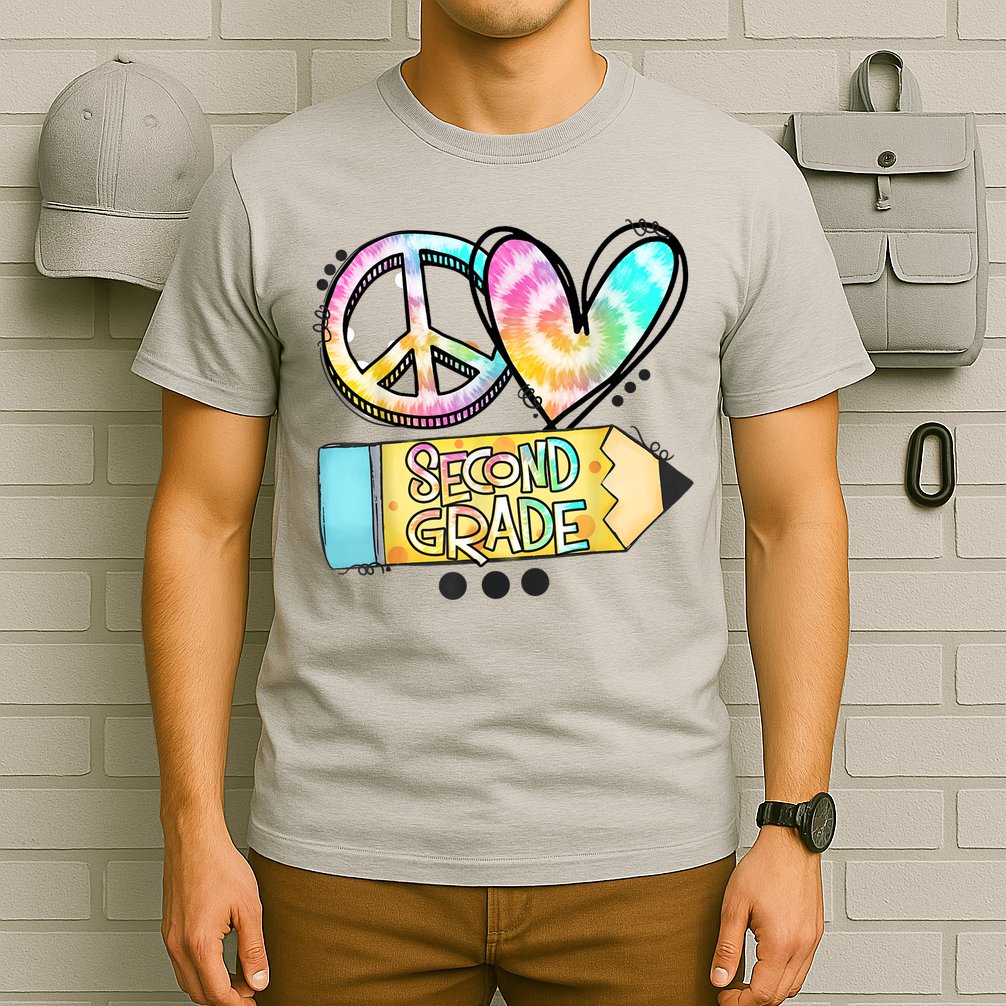 Peace Love Second Grade Funny TieDye Teacher T-Shirt