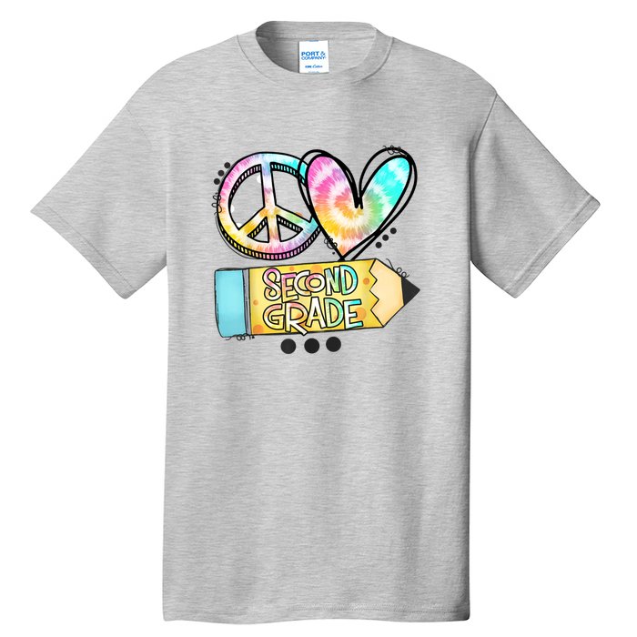 Peace Love Second Grade Funny TieDye Teacher Tall T-Shirt