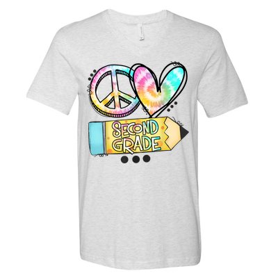 Peace Love Second Grade Funny TieDye Teacher V-Neck T-Shirt