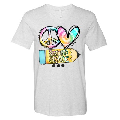 Peace Love Second Grade Funny TieDye Teacher V-Neck T-Shirt