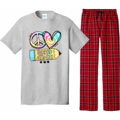 Peace Love Second Grade Funny TieDye Teacher Pajama Set