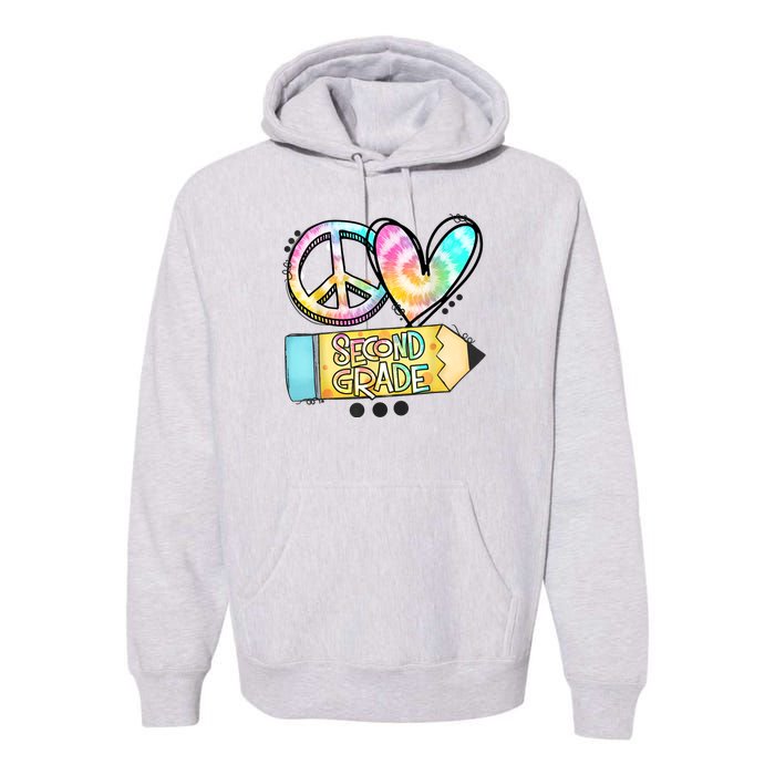 Peace Love Second Grade Funny TieDye Teacher Premium Hoodie