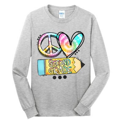 Peace Love Second Grade Funny TieDye Teacher Tall Long Sleeve T-Shirt