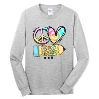 Peace Love Second Grade Funny TieDye Teacher Tall Long Sleeve T-Shirt