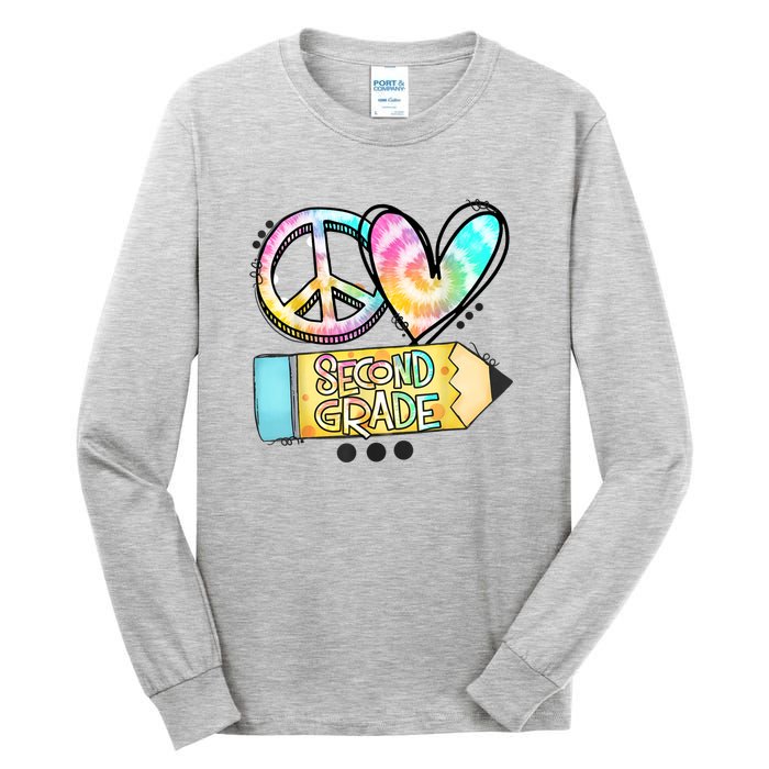 Peace Love Second Grade Funny TieDye Teacher Tall Long Sleeve T-Shirt