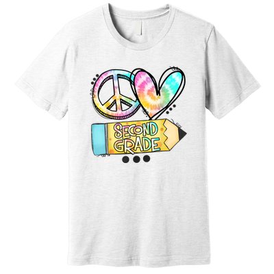 Peace Love Second Grade Funny TieDye Teacher Premium T-Shirt