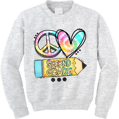 Peace Love Second Grade Funny TieDye Teacher Kids Sweatshirt