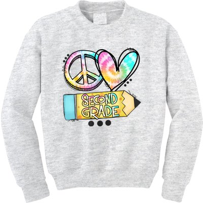 Peace Love Second Grade Funny TieDye Teacher Kids Sweatshirt