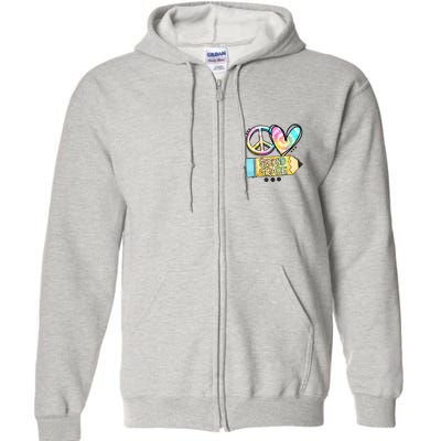 Peace Love Second Grade Funny TieDye Teacher Full Zip Hoodie