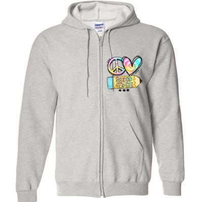 Peace Love Second Grade Funny TieDye Teacher Full Zip Hoodie