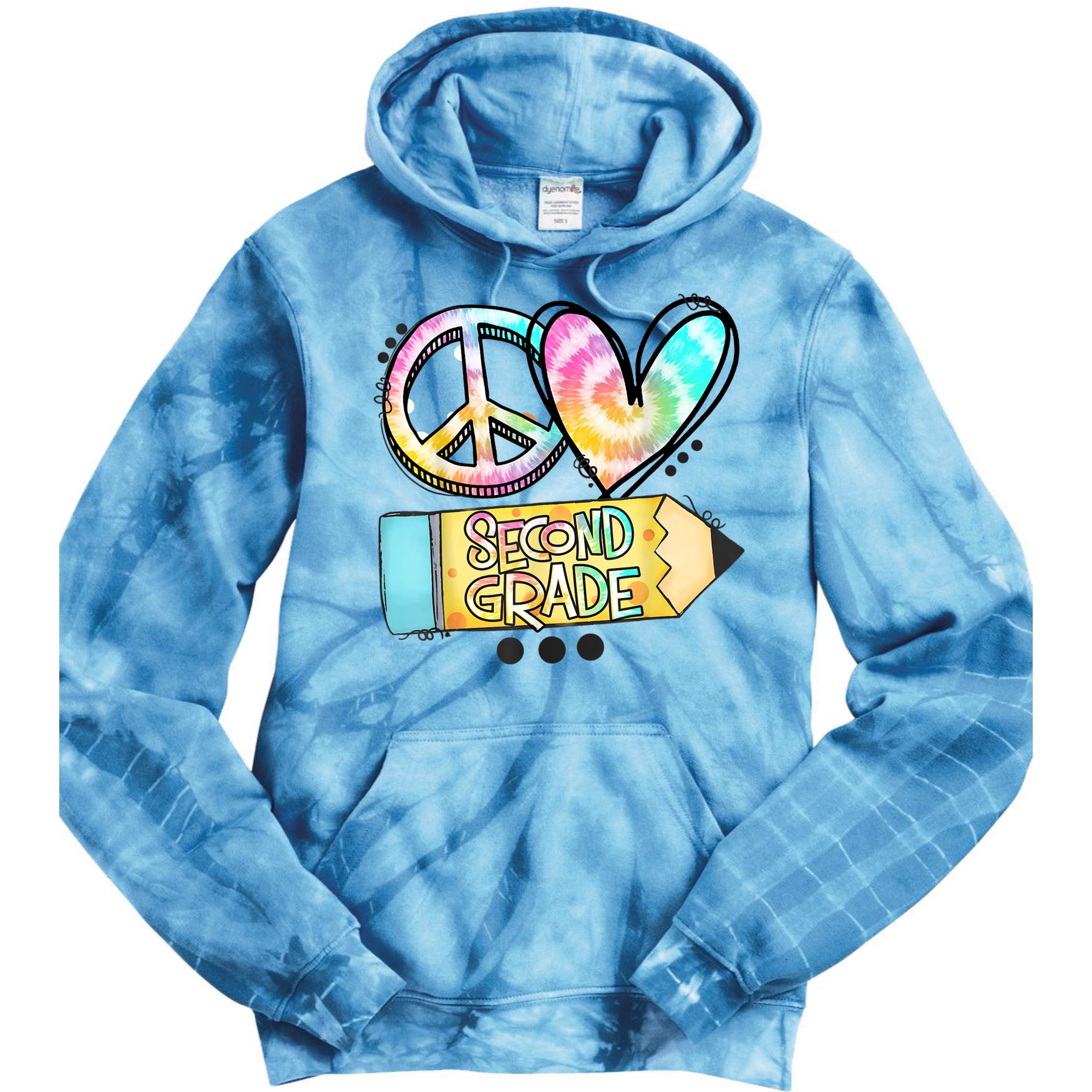 Peace Love Second Grade Funny TieDye Teacher Tie Dye Hoodie
