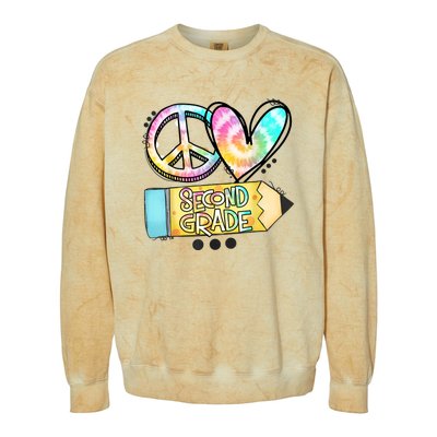 Peace Love Second Grade Funny TieDye Teacher Colorblast Crewneck Sweatshirt