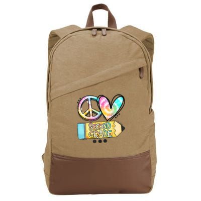 Peace Love Second Grade Funny TieDye Teacher Cotton Canvas Backpack