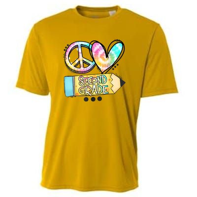 Peace Love Second Grade Funny TieDye Teacher Cooling Performance Crew T-Shirt