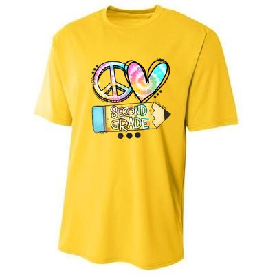 Peace Love Second Grade Funny TieDye Teacher Performance Sprint T-Shirt