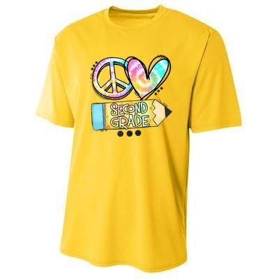 Peace Love Second Grade Funny TieDye Teacher Youth Performance Sprint T-Shirt