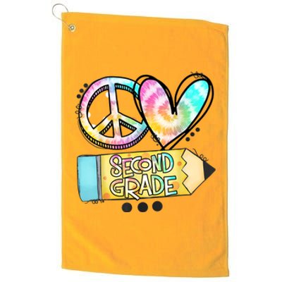 Peace Love Second Grade Funny TieDye Teacher Platinum Collection Golf Towel