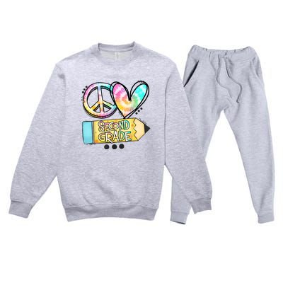 Peace Love Second Grade Funny TieDye Teacher Premium Crewneck Sweatsuit Set