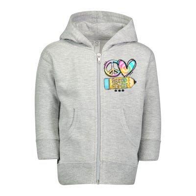 Peace Love Second Grade Funny TieDye Teacher Toddler Zip Fleece Hoodie