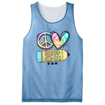 Peace Love Second Grade Funny TieDye Teacher Mesh Reversible Basketball Jersey Tank