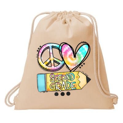 Peace Love Second Grade Funny TieDye Teacher Drawstring Bag