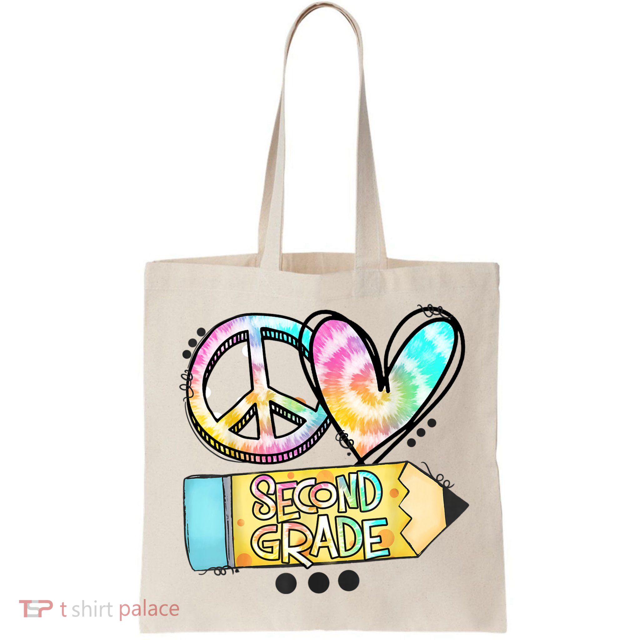 Peace Love Second Grade Funny TieDye Teacher Bag