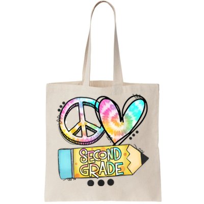 Peace Love Second Grade Funny TieDye Teacher Tote Bag