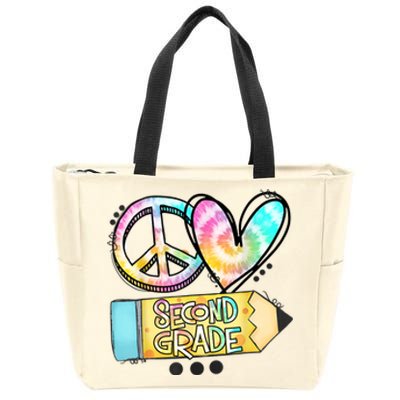 Peace Love Second Grade Funny TieDye Teacher Zip Tote Bag