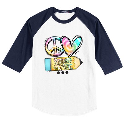 Peace Love Second Grade Funny TieDye Teacher Baseball Sleeve Shirt