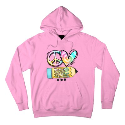 Peace Love Second Grade Funny TieDye Teacher Hoodie