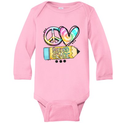 Peace Love Second Grade Funny TieDye Teacher Baby Long Sleeve Bodysuit