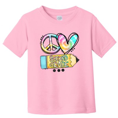 Peace Love Second Grade Funny TieDye Teacher Toddler T-Shirt